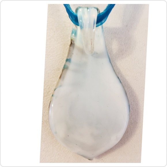 Handcrafted Blue & Gold on a White Murano Glass Pendant Necklace - Picture 3 of 6